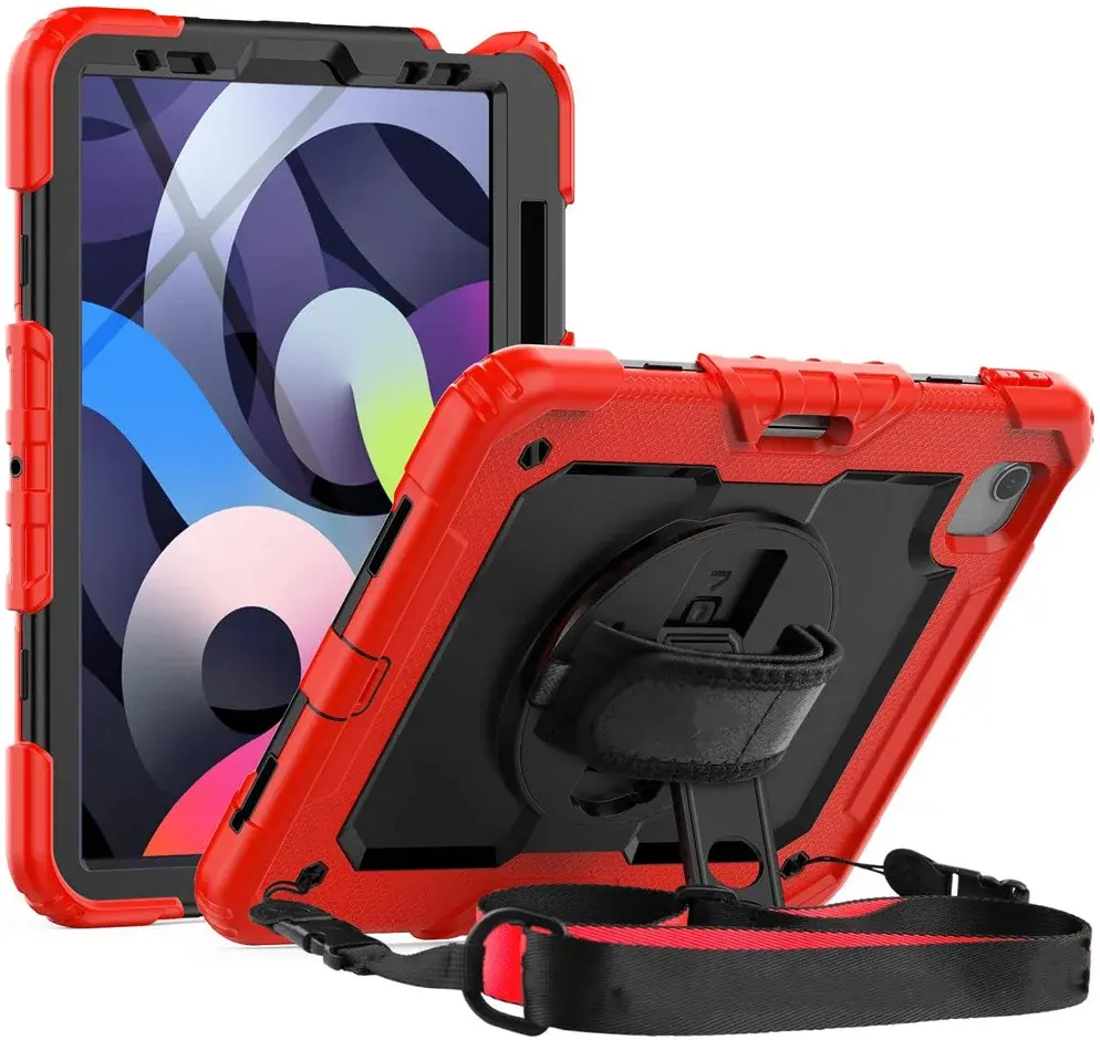 Apple iPad Air (2020/2022) Hoes met Screen Protector en Handriem Rood afbeelding 1