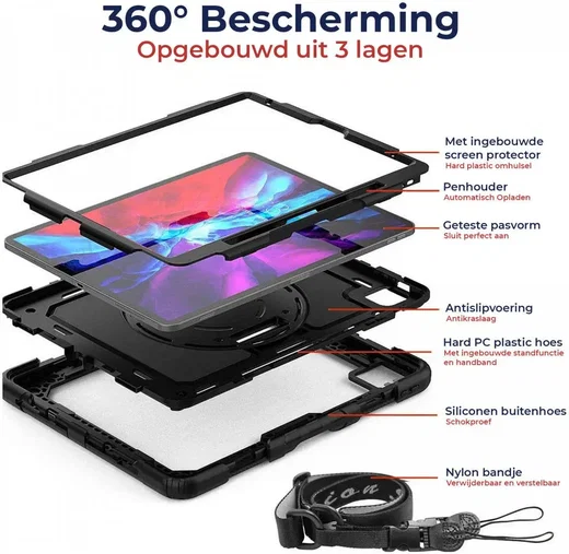 Apple iPad Pro 12.9 Hoes met Screen Protector en Handriem Rood afbeelding 2