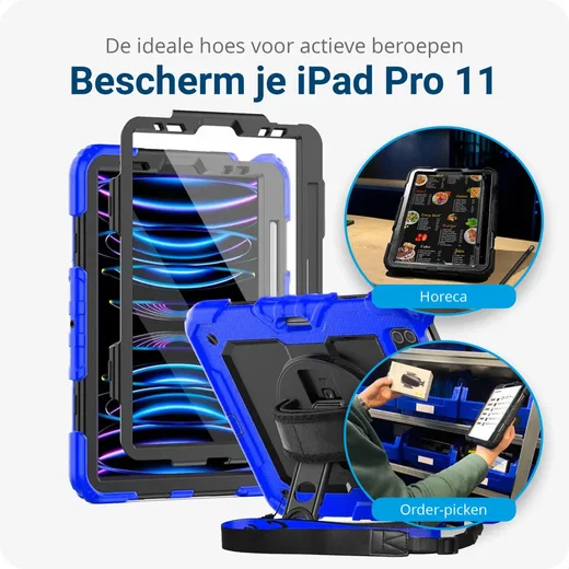 Apple iPad Pro 11 Hoes met Screen Protector en Handriem Blauw afbeelding 2