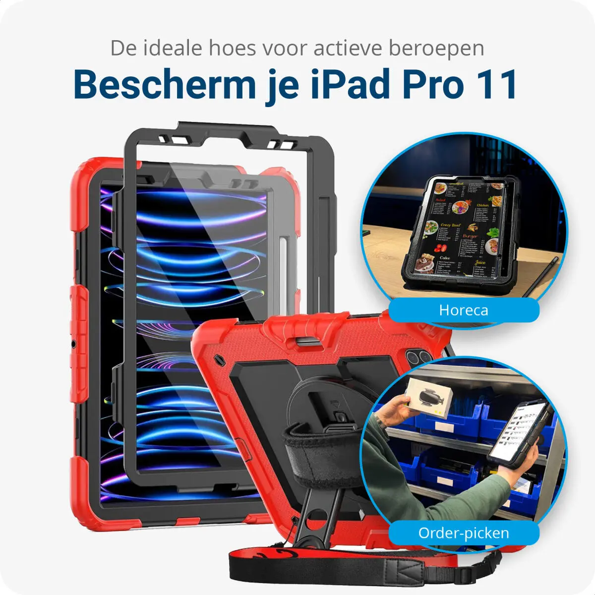 Apple iPad Pro 11 Hoes met Screen Protector en Handriem Rood afbeelding 2