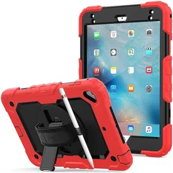 Apple iPad Mini 4/5 Hoes met Screen Protector en Handriem Rood afbeelding