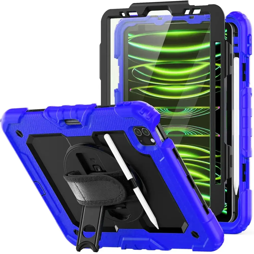 Apple iPad Mini 7 / 6 Hoes met Screen Protector en Handriem Blauw afbeelding 1