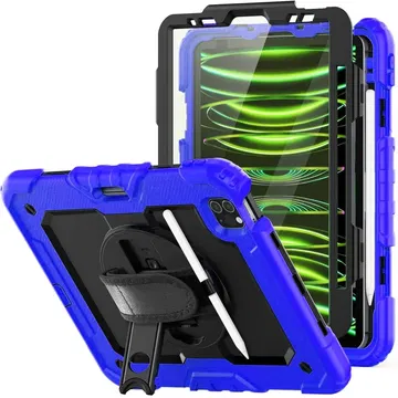 Apple iPad Mini 7 / 6 Hoes met Screen Protector en Handriem Blauw