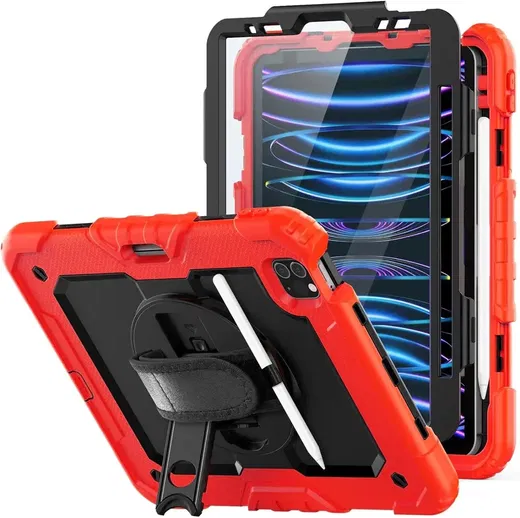 Apple iPad Mini 7 / 6 Hoes met Screen Protector en Handriem Rood afbeelding 1