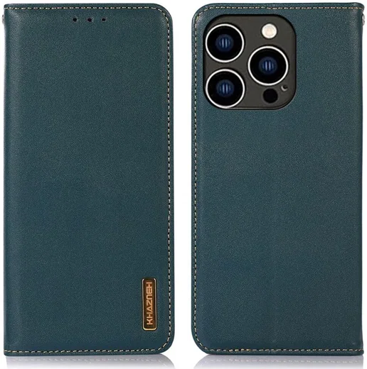 KHAZNEH iPhone 15 Pro Hoesje RFID Portemonnee Book Case Leer Groen afbeelding 2