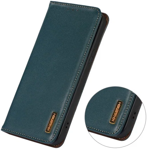 KHAZNEH iPhone 15 Pro Hoesje RFID Portemonnee Book Case Leer Groen afbeelding 5