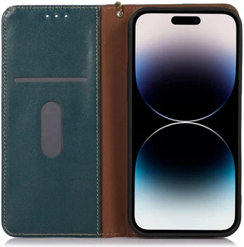 KHAZNEH iPhone 15 Pro Hoesje RFID Portemonnee Book Case Leer Groen