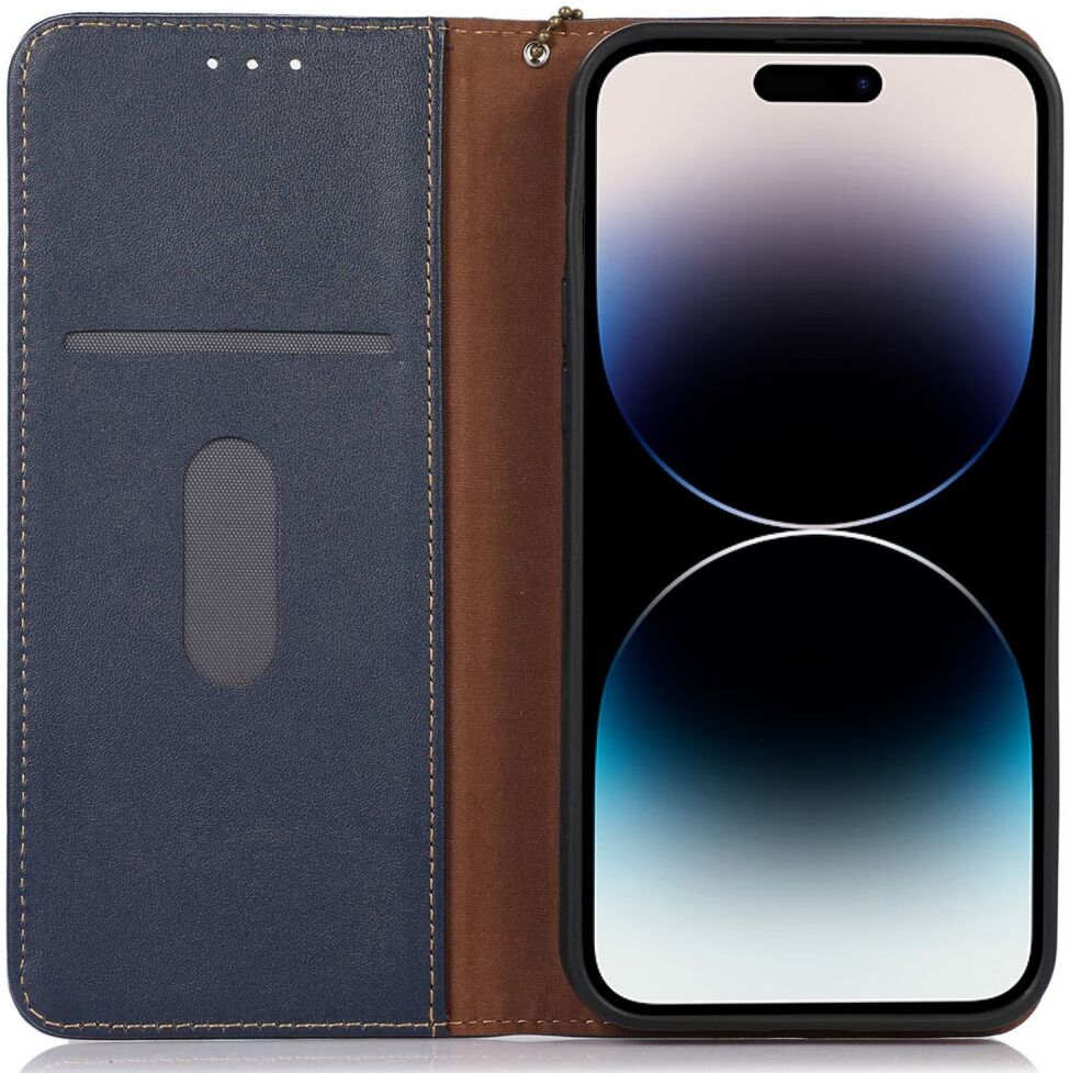 KHAZNEH iPhone 15 Pro Hoesje RFID Portemonnee Book Case Leer Blauw afbeelding 1