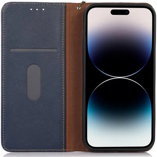 KHAZNEH iPhone 15 Pro Hoesje RFID Portemonnee Book Case Leer Blauw afbeelding 1