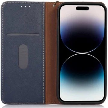 KHAZNEH iPhone 15 Pro Hoesje RFID Portemonnee Book Case Leer Blauw