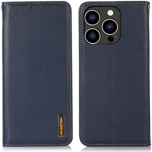 KHAZNEH iPhone 15 Pro Hoesje RFID Portemonnee Book Case Leer Blauw afbeelding 2