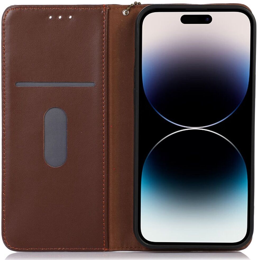 KHAZNEH iPhone 15 Pro Hoesje RFID Portemonnee Book Case Leer Bruin afbeelding 1