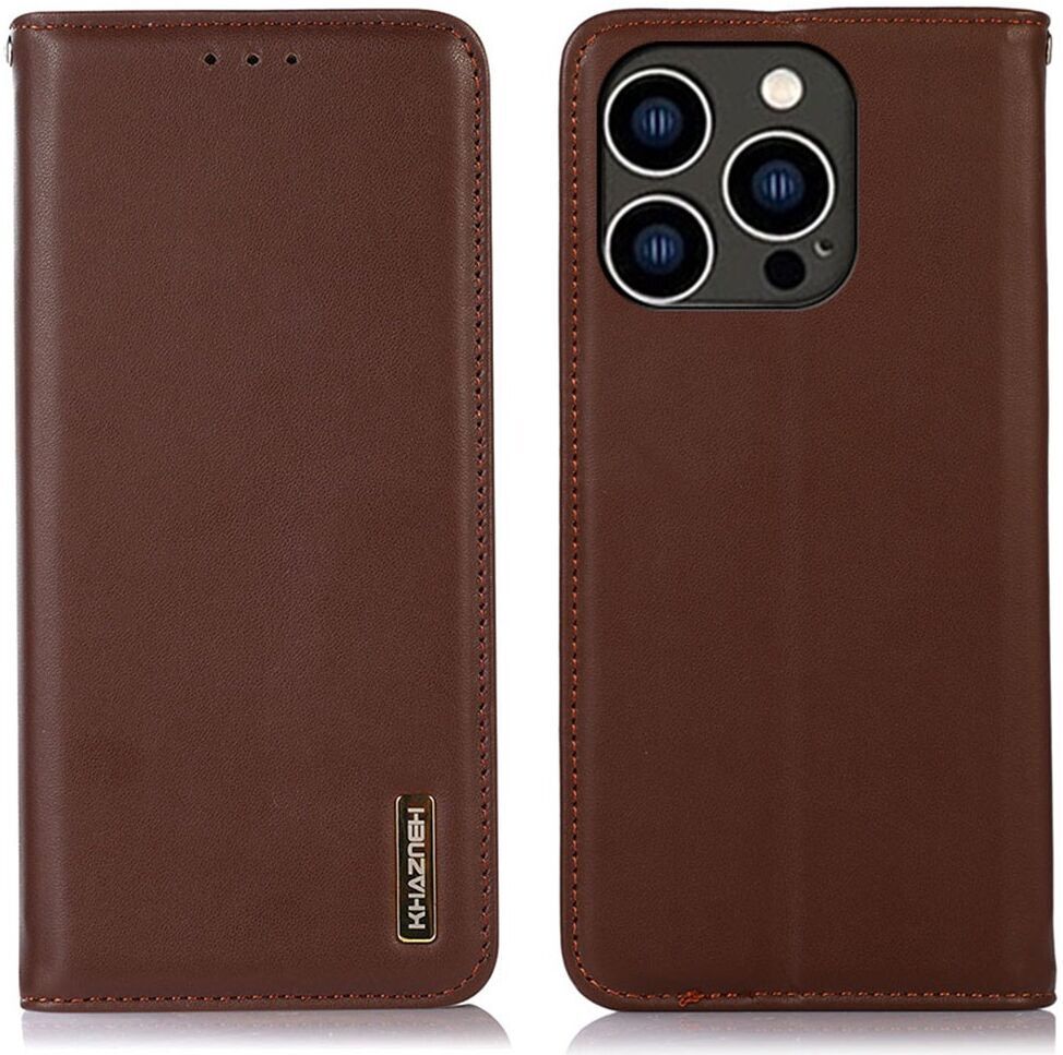 KHAZNEH iPhone 15 Pro Hoesje RFID Portemonnee Book Case Leer Bruin afbeelding 2