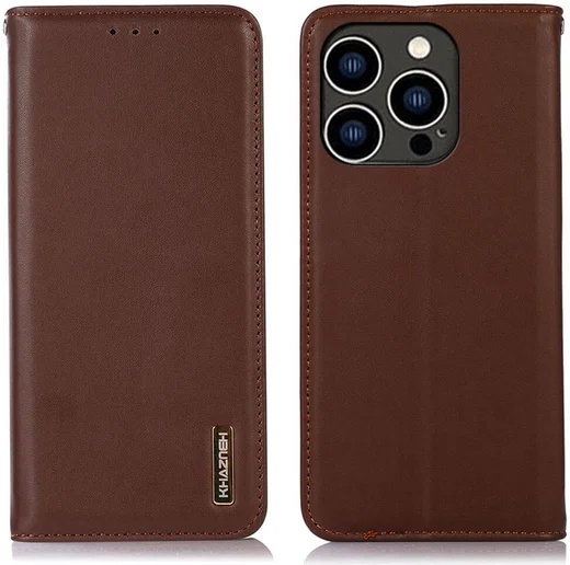 KHAZNEH iPhone 15 Pro Hoesje RFID Portemonnee Book Case Leer Bruin afbeelding 2