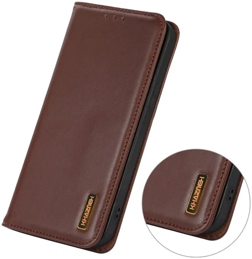 KHAZNEH iPhone 15 Pro Hoesje RFID Portemonnee Book Case Leer Bruin afbeelding 5