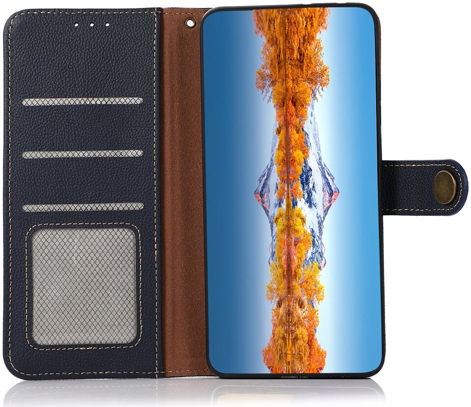 KHAZNEH Apple iPhone 15 Hoesje RFID Book Case Leer Blauw afbeelding 1