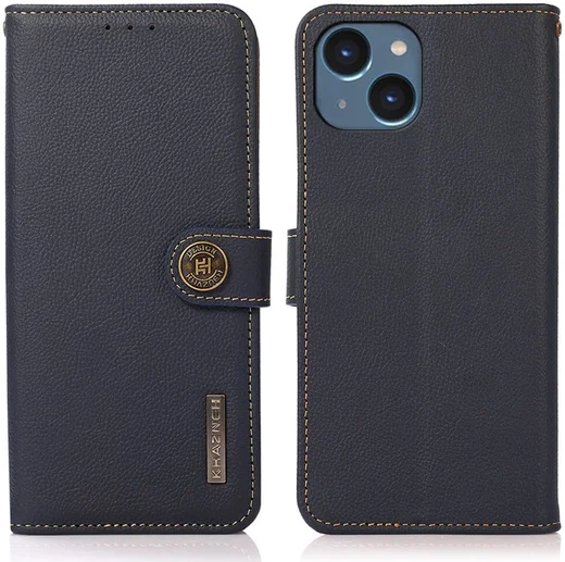KHAZNEH Apple iPhone 15 Hoesje RFID Book Case Leer Blauw afbeelding 2