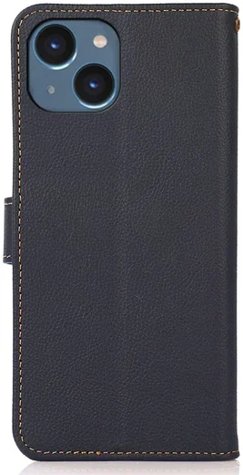 KHAZNEH Apple iPhone 15 Hoesje RFID Book Case Leer Blauw afbeelding 7