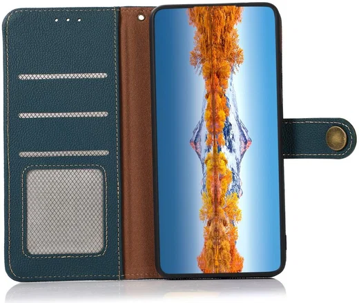 KHAZNEH iPhone 15 Pro Max Hoesje RFID Portemonnee Book Case Leer Groen afbeelding 1