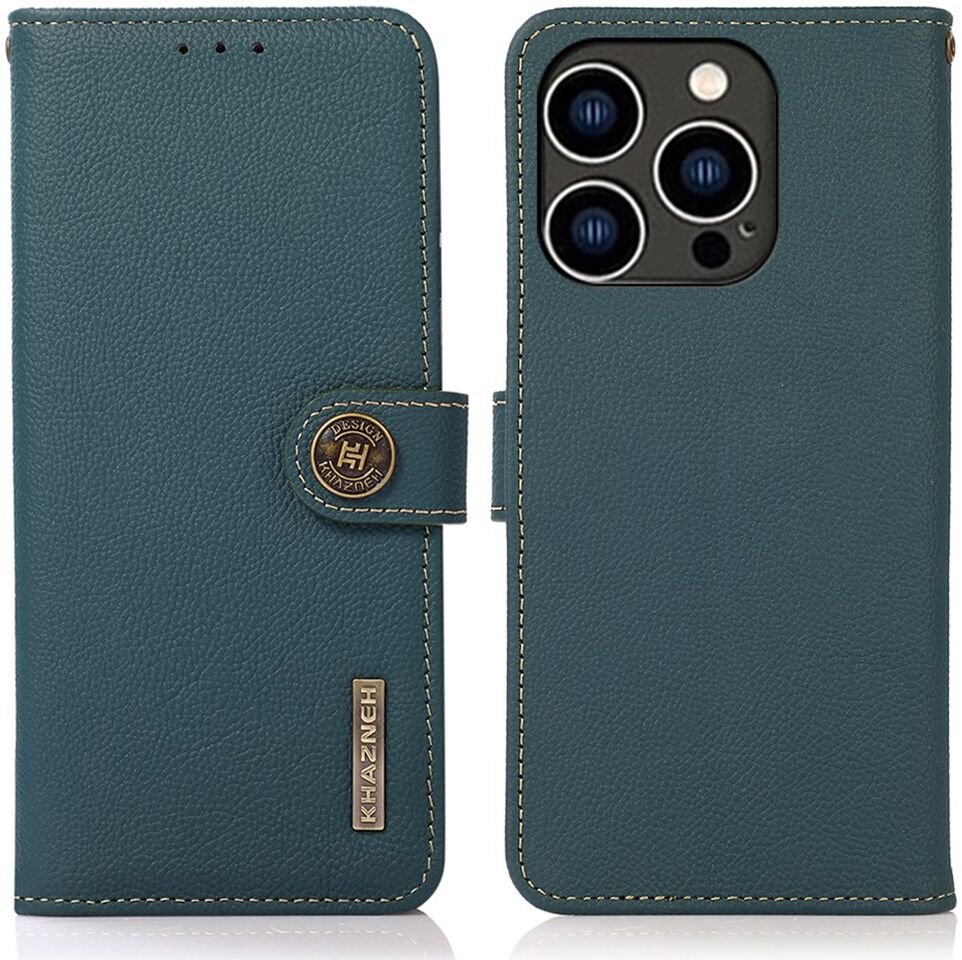KHAZNEH iPhone 15 Pro Max Hoesje RFID Portemonnee Book Case Leer Groen afbeelding 2