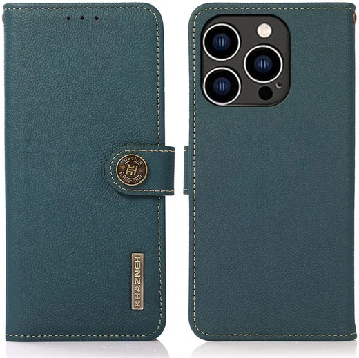 KHAZNEH iPhone 15 Pro Max Hoesje RFID Portemonnee Book Case Leer Groen afbeelding 2