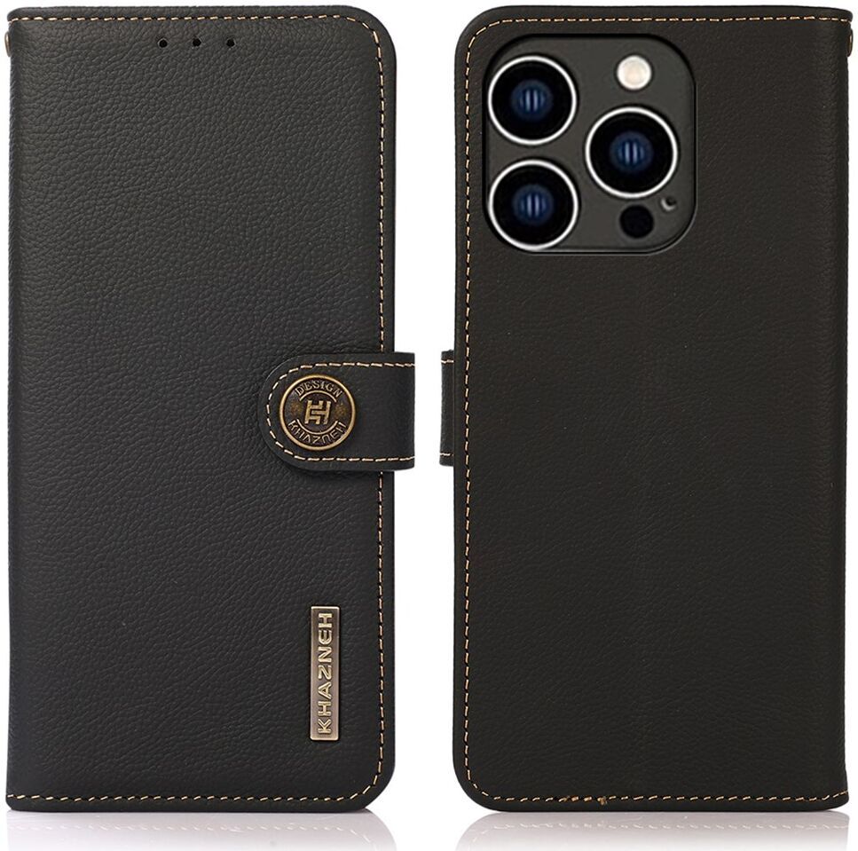 KHAZNEH iPhone 15 Pro Max Hoesje RFID Portemonnee Book Case Leer Zwart afbeelding 2