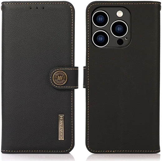 KHAZNEH iPhone 15 Pro Max Hoesje RFID Portemonnee Book Case Leer Zwart afbeelding 2