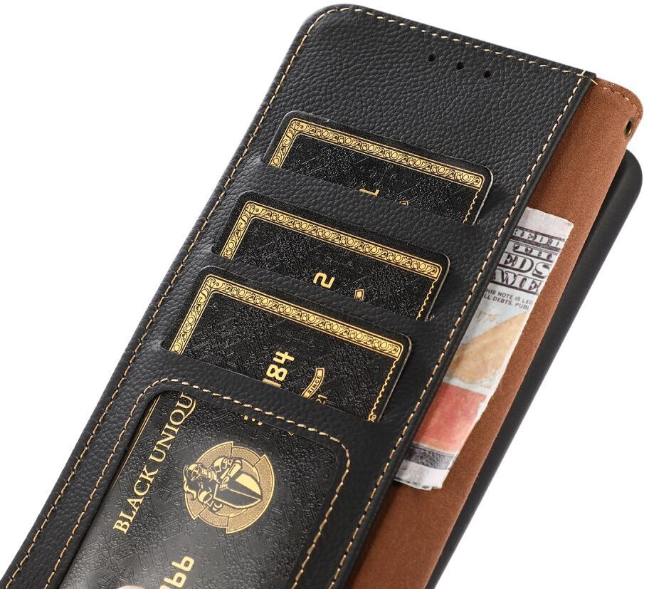 KHAZNEH iPhone 15 Pro Max Hoesje RFID Portemonnee Book Case Leer Zwart afbeelding 5
