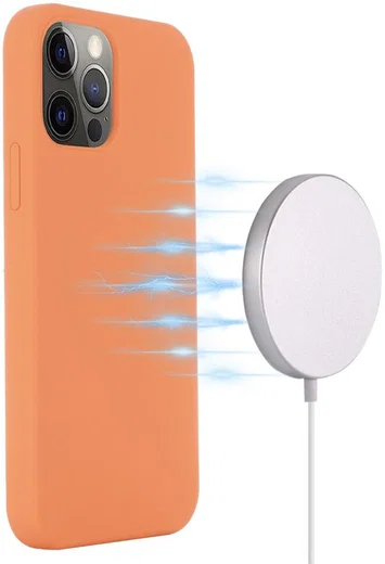 Apple iPhone 15 Pro Hoesje MagSafe Dun Silicone Back Cover Oranje afbeelding 2
