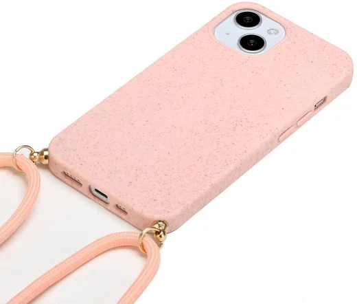 Apple iPhone 15 Plus Hoesje Flexibel TPU met Koord Back Cover Roze afbeelding 2