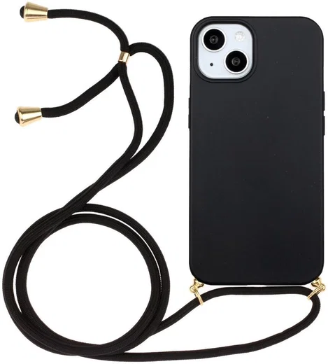 Apple iPhone 15 Plus Hoesje Flexibel TPU met Koord Back Cover Zwart afbeelding 1
