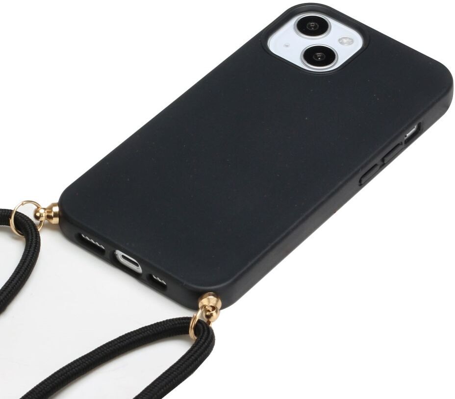Apple iPhone 15 Plus Hoesje Flexibel TPU met Koord Back Cover Zwart afbeelding 2