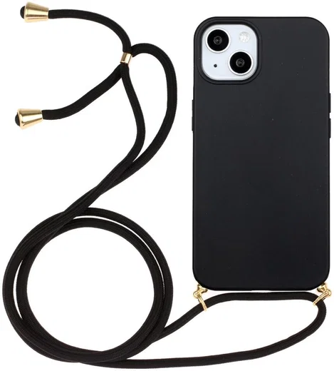 Apple iPhone 15 Hoesje Flexibel TPU met Koord Back Cover Zwart afbeelding 1