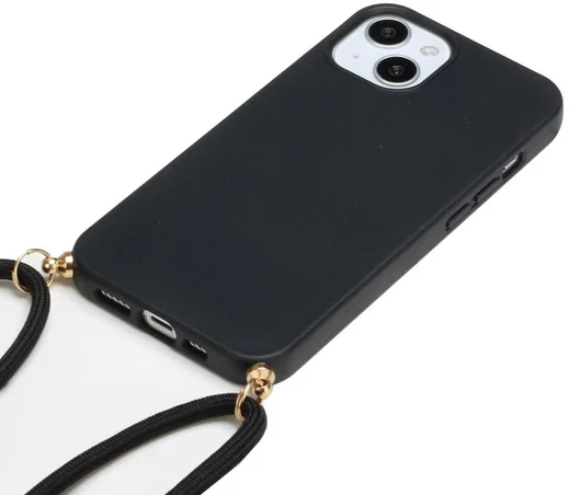 Apple iPhone 15 Hoesje Flexibel TPU met Koord Back Cover Zwart afbeelding 4
