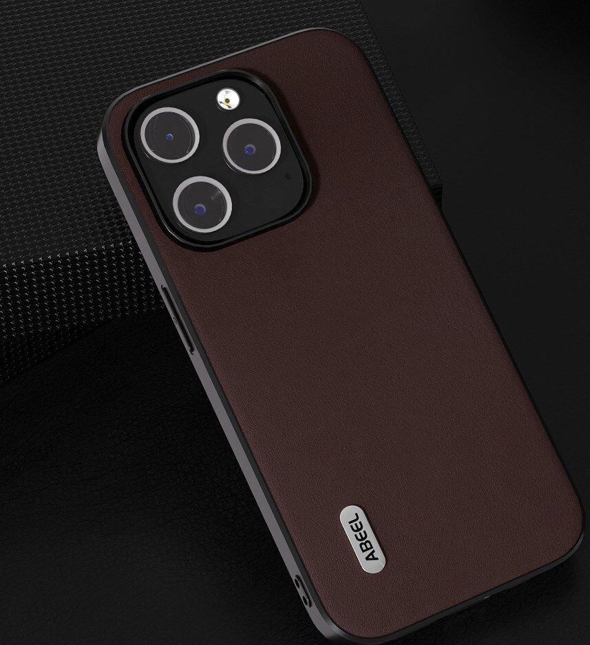 ABEEL Nappa Apple iPhone 15 Pro Hoesje Leer Back Cover Coffee afbeelding 3