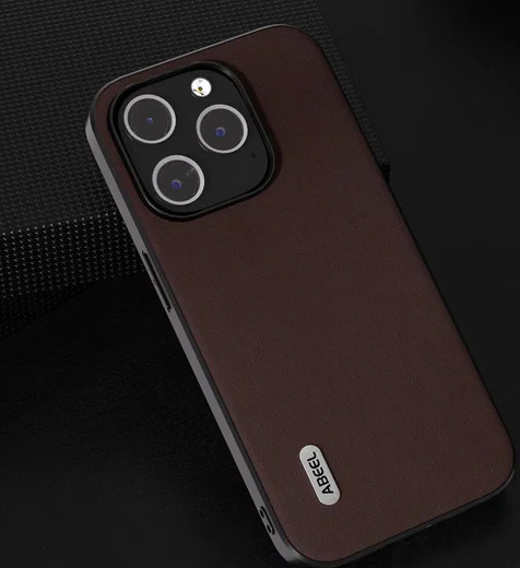 ABEEL Nappa Apple iPhone 15 Pro Hoesje Leer Back Cover Coffee afbeelding 3