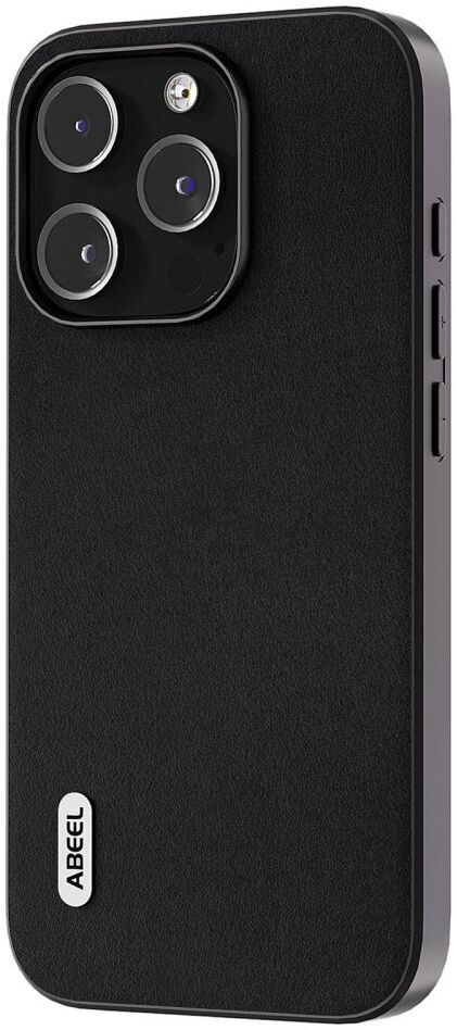 ABEEL Nappa Apple iPhone 15 Pro Hoesje Leer Back Cover Zwart afbeelding 1