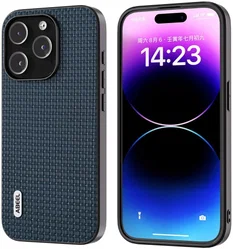 ABEEL Frosted Apple iPhone 15 Pro Hoesje Leer Back Cover Blauw afbeelding