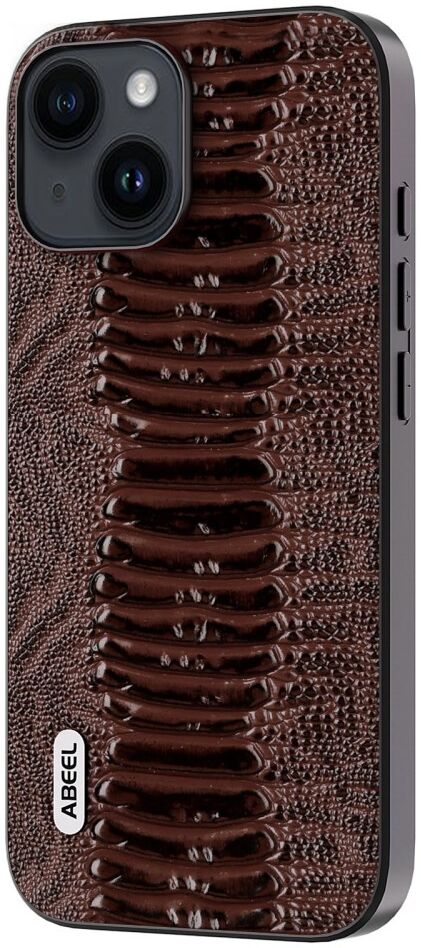 ABEEL Crocodile Apple iPhone 15 Hoesje Leer Back Cover Coffee afbeelding 1