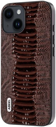 ABEEL Crocodile Apple iPhone 15 Hoesje Leer Back Cover Coffee afbeelding 1