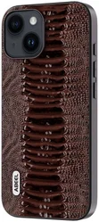 ABEEL Crocodile Apple iPhone 15 Hoesje Leer Back Cover Coffee afbeelding