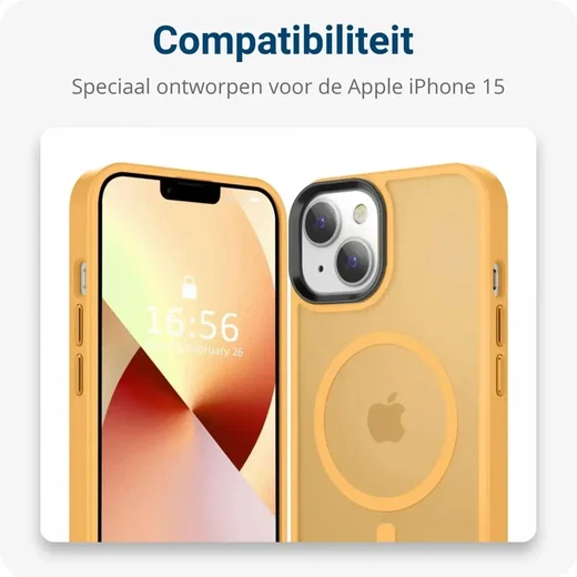 Apple iPhone 15 Hoesje met MagSafe Back Cover Matte Oranje afbeelding 7