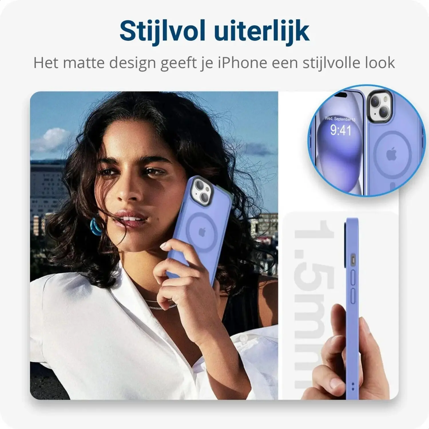 Apple iPhone 15 Hoesje met MagSafe Back Cover Matte Blauw afbeelding 7