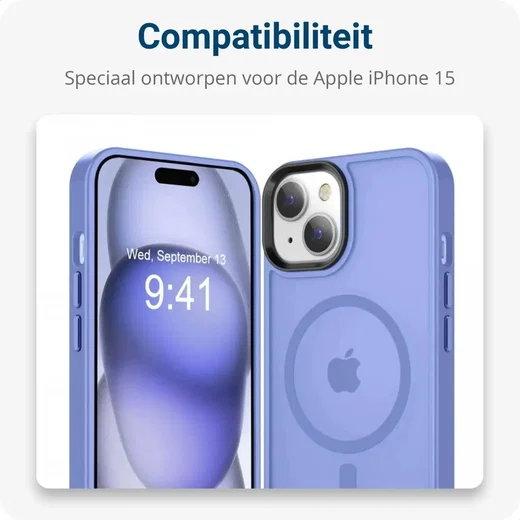 Apple iPhone 15 Hoesje met MagSafe Back Cover Matte Blauw afbeelding 8