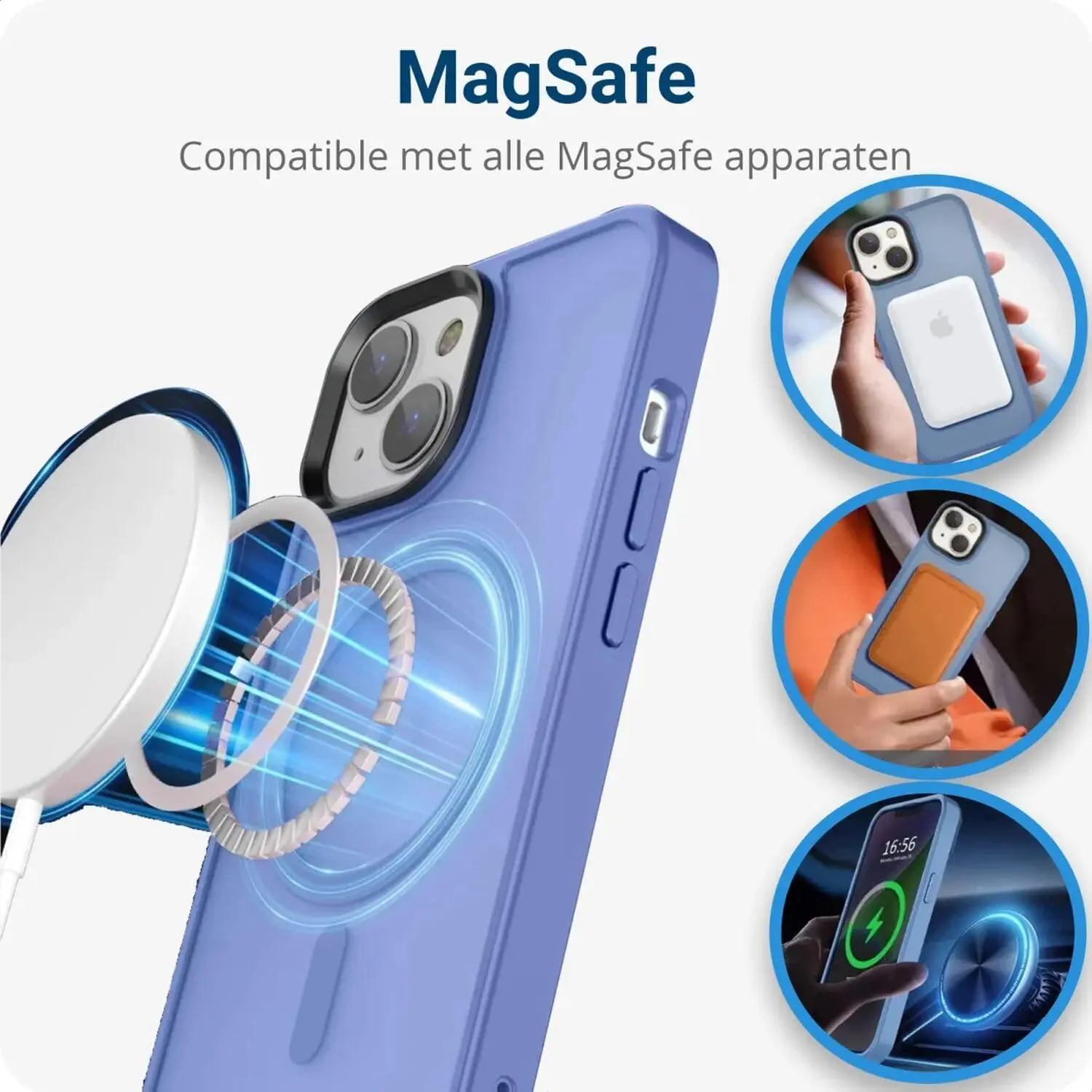 Apple iPhone 15 Hoesje met MagSafe Back Cover Matte Blauw afbeelding 4