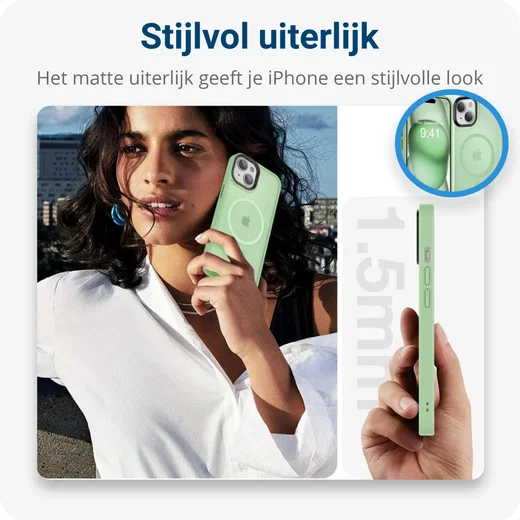 Apple iPhone 15 Plus Hoesje met MagSafe Back Cover Matte Groen afbeelding 4