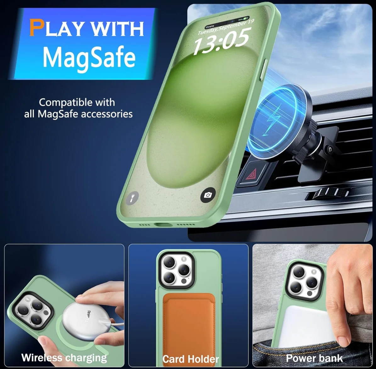 Apple iPhone 15 Pro Hoesje met MagSafe Back Cover Matte Groen afbeelding 2