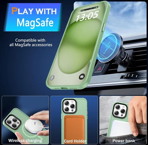 Apple iPhone 15 Pro Hoesje met MagSafe Back Cover Matte Groen afbeelding 2