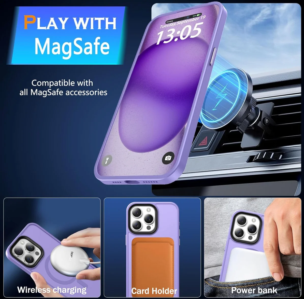 Apple iPhone 15 Pro Hoesje met MagSafe Back Cover Matte Lila afbeelding 2