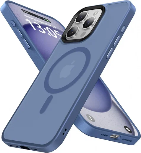 Apple iPhone 15 Pro Hoesje met MagSafe Back Cover Matte Blauw afbeelding 1